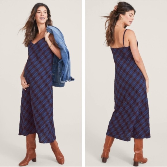 Hatch Dresses & Skirts - Hatch Ricky Slip Plaid Dress Port Navy Size 0 Maternity 0-2